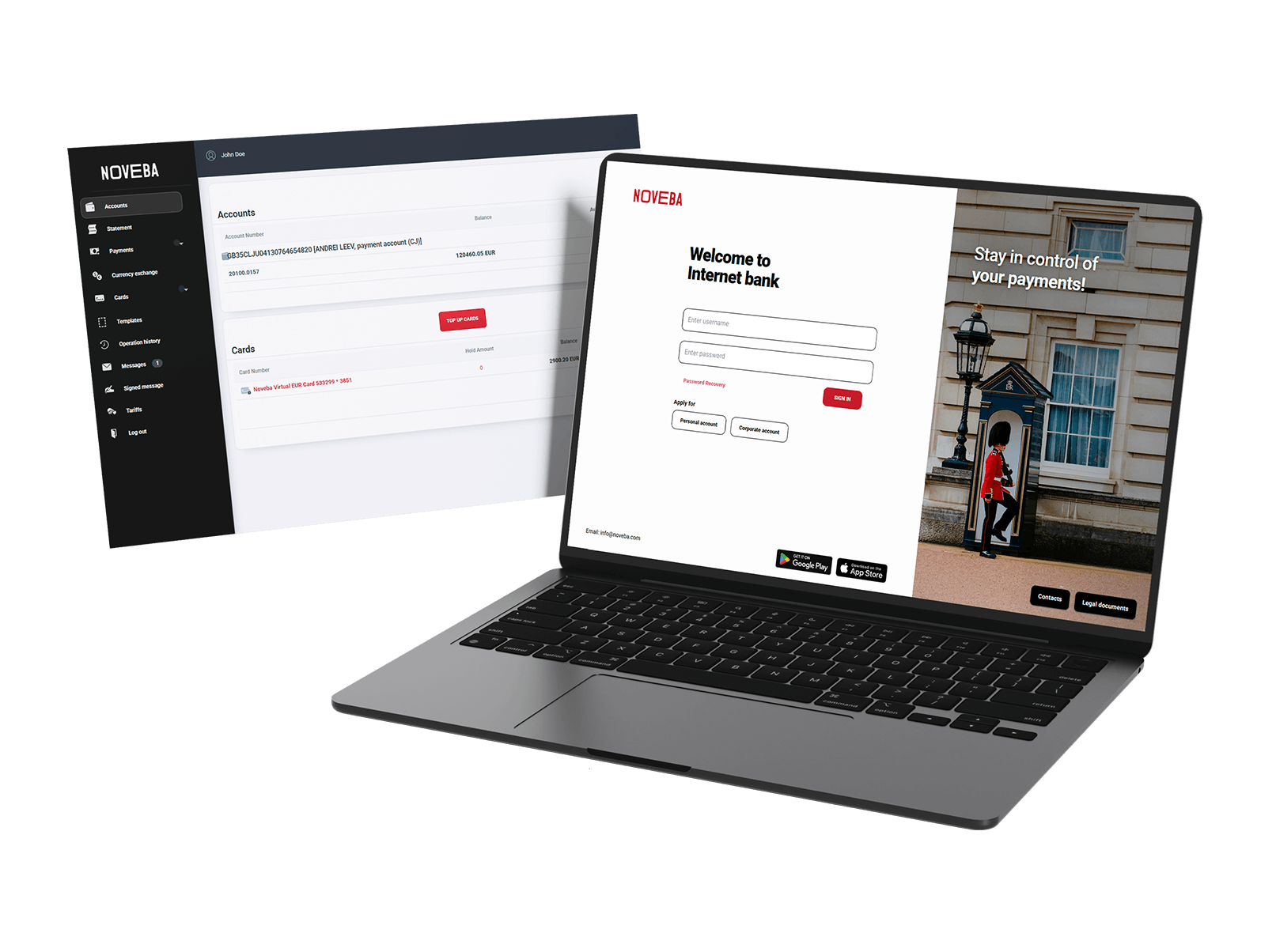Noveba on desktop and mobile