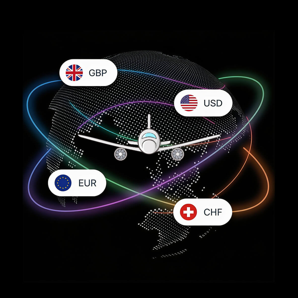 Noveba Global Currency Exchange and Aviation Coverage Globe Map